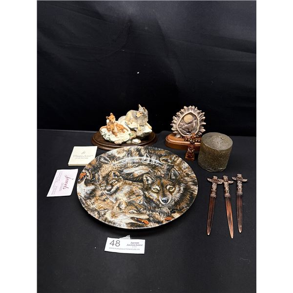 Nice Vintage Home Décor Lot Wools, Carving, Plates, and Native Letter Openers