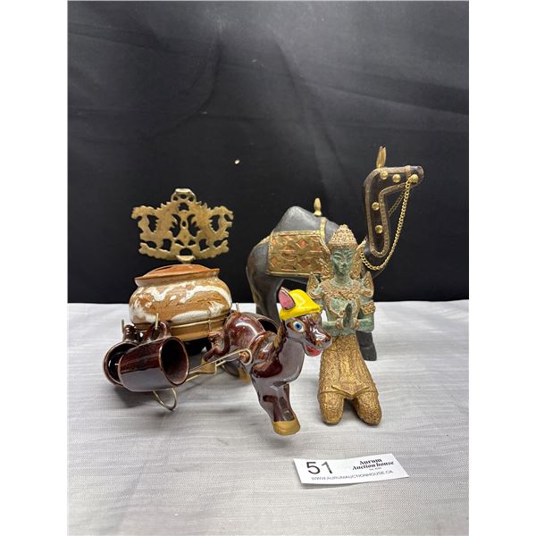 Vintage Home Décor Lot Decanter, Carved Camel, etc