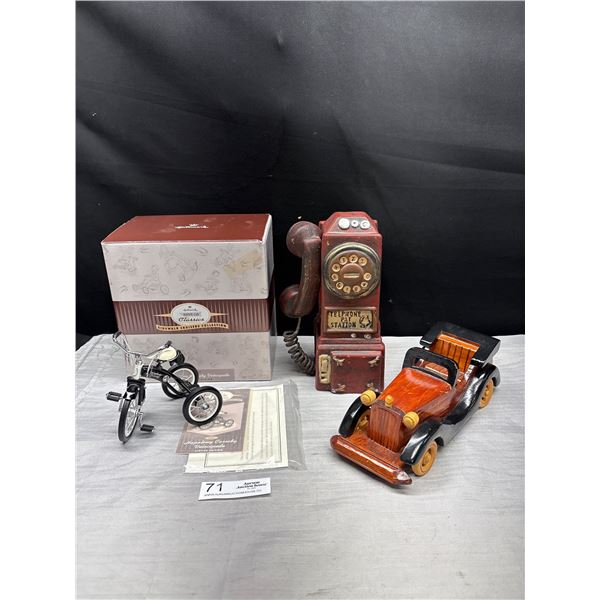 Hallmark Kiddie Car Sidewalk Cruiser in Box + Wooden Car and Telephone