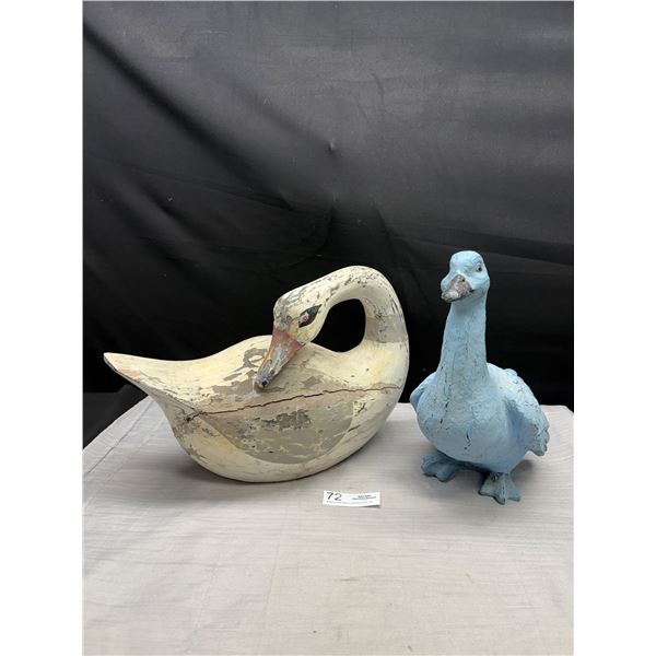 Vintage Hand Carved Wooden Swan Decoy and A Painted Duck Decoy