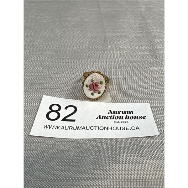 Antique C.1960s Enamel Rose + Flower Ring Rare!