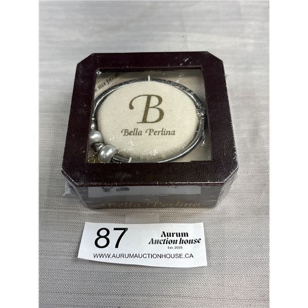 Unopened Designer Bella Perlina Silver + Pearl Bangle Bracelet Classy