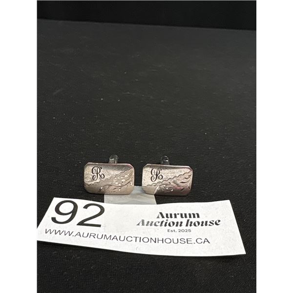 Antique Sterling Silver Signed Sterling Initial "R" Cufflinks