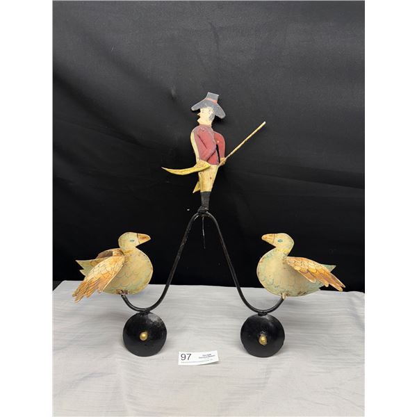 Very Nice Folk Art Balancing Farmer and Bird Missing Pendulum Base