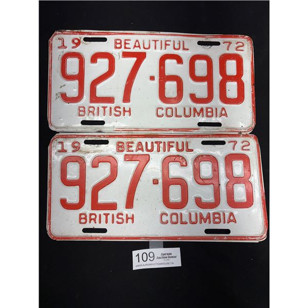 Pair of 1972 B.C. License Plates