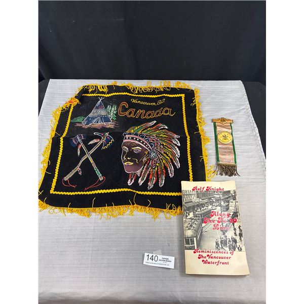 Collectible Vancouver Lot Native Pillow Cover, Waterfront Book, and Memorial Rebekah Lodge number 2 