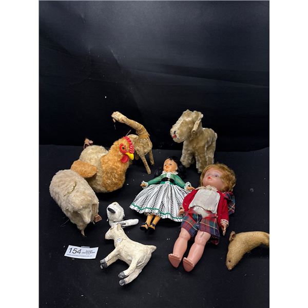 Lot of Vintage Steiff Plush Toys + Dolls and Other Stuffies