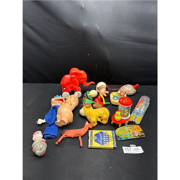 Vintage Toy Lot Stuffies, Pokey, Gumby Horse Finger Puppets Etc