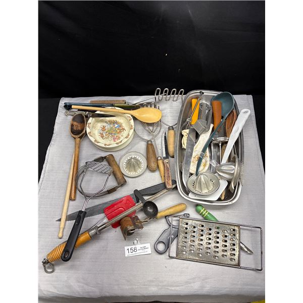 Vintage Kitchen Drawer Lot of Spoons Mixers etc