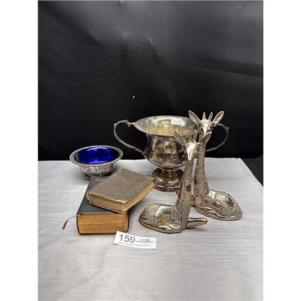 Very Nice Silver Plated Lot with 2 Antique Religious Books