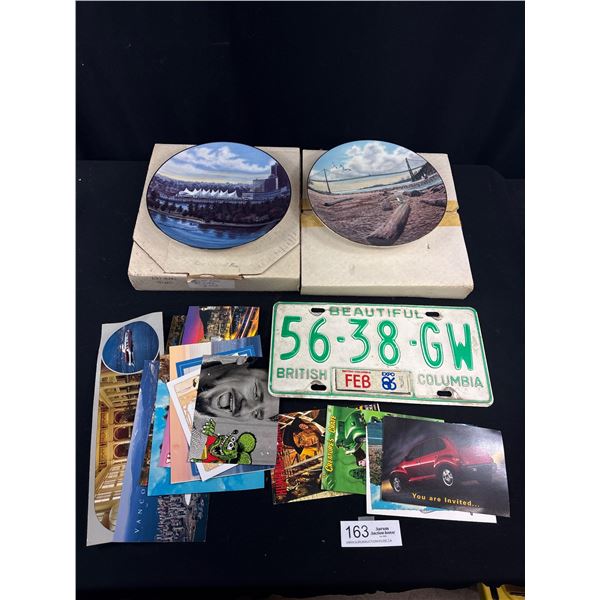 Collectible BC Lot Lions Gate Bridge Plate, BC Place Plate, Postcards and License Plate
