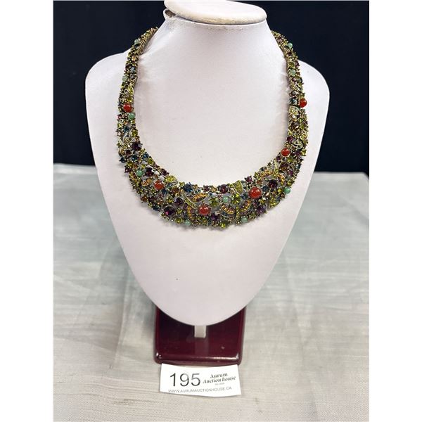 Heidi Daus Carnelian Jade & Multicolour Swarvoski Crystal Dragonfly Collar Necklace