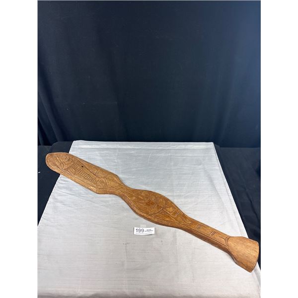 First Nations Carved Paddle with Humming Bird and Salmon Carved by Artist
