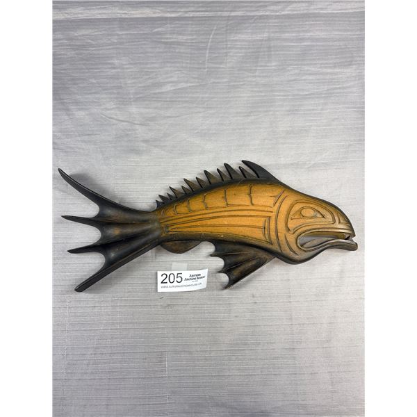 Carved First Nation Red Snapper Fish Signed O.R. 1998