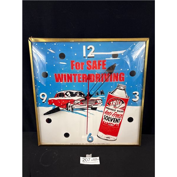 Great Shape Vintage Trico Anti Freeze Solvent Pam Clock Lights up Perfect Clock Not Working