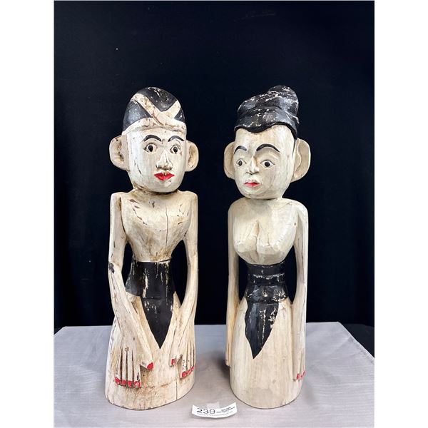 2 Vintage Loro Blonyo Traditional Javanese Figures Representing Married Couple over 20" Tall NO SHIP