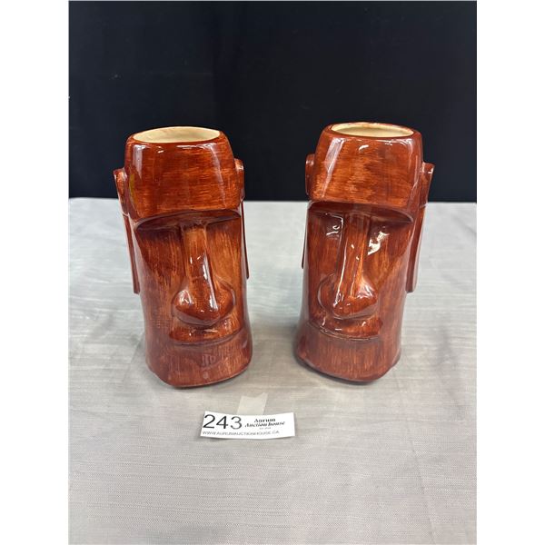 Pair of Vintage Daga Hawaii Moai Tiki Head Mug