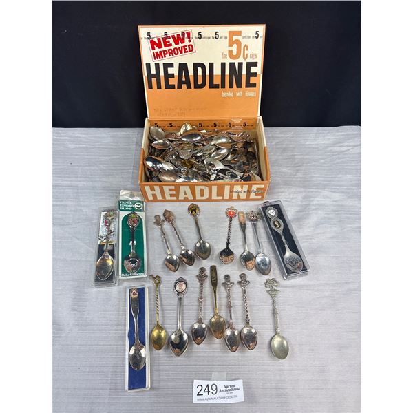 Old Cigar Box Full of Silver Plated Souviner Spoons