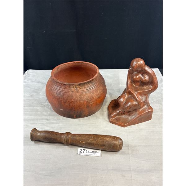 Vintage Décor Lot Ceramic Figure, Terracotta Bowl, etc