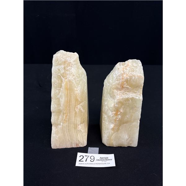 2 Heavy Yellow Calcite Natural Stone Book Ends