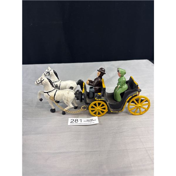 Vintage Cast Iron Horse and Buggy with Driver and Passenger
