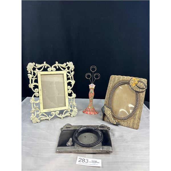Cool Vintage Décor Lot Camera Picture Frame, Figural Ring Holder and Other Photo Frames