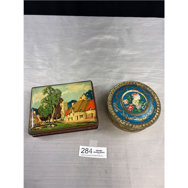 2 Antique Hand Painted Collectible Toffee Tins