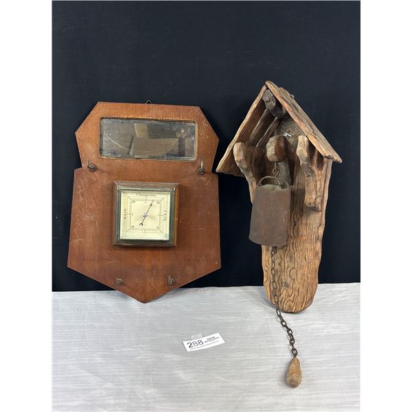 Cool Vintage Patio Décor Lot Cowbell and Rusted Metal Wall Thermometer