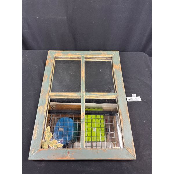 Vintage Wooden Window Frame With Mirror   No Shipping