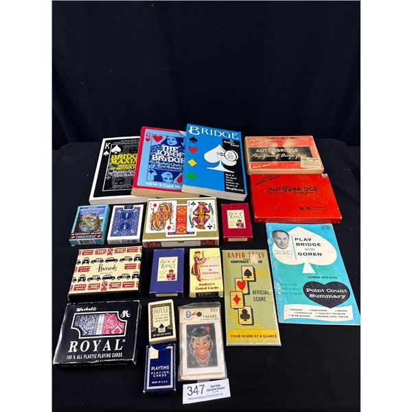 Large Lot of Collectible Playing Cards and Books on Bridge and Bridge Scoreboards