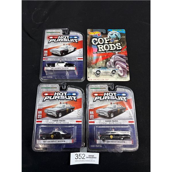 Lot of 4 Diecast Police Cars in Original Packages Greenlight and Hot Wheels