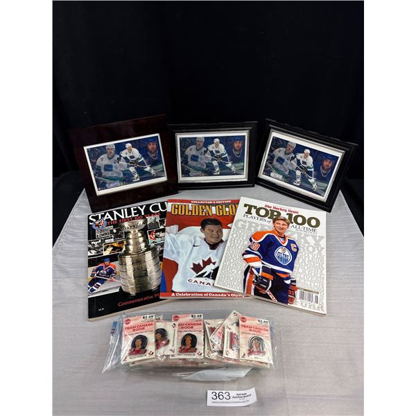 A Nice Hockey Lot of Collector Books Canucks Pictures and Complete Set of 2002 Team Canada Pins
