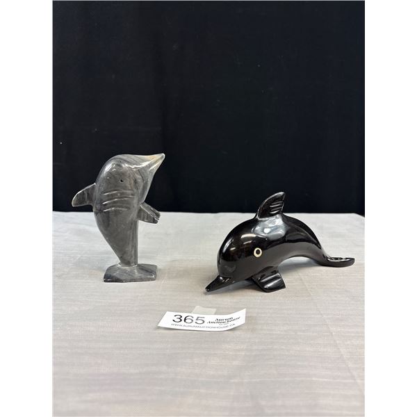A Nicely Carved Soapstone Fish + Glass Fish