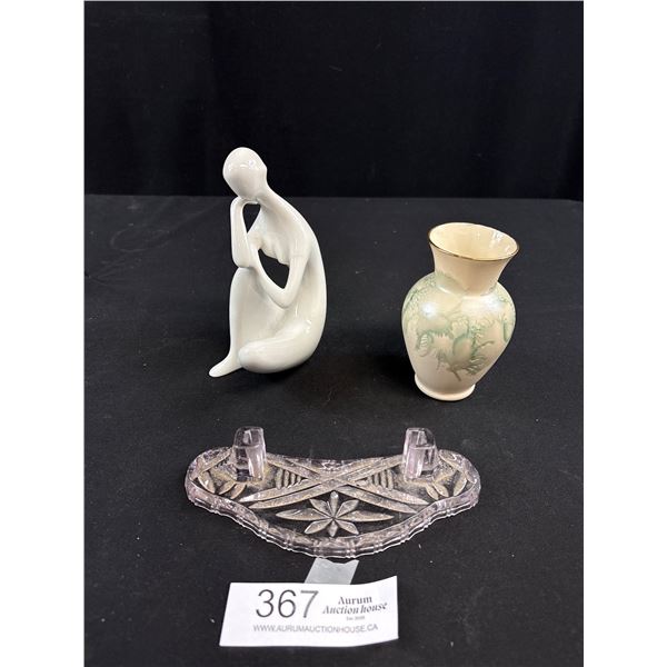 Vintage Collectible Lot Royal Dux Figurine Small Vase and Card Holder