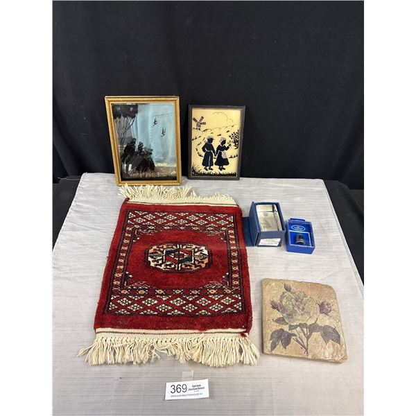 Small Hand Knotted Rug and Misc Collectibles