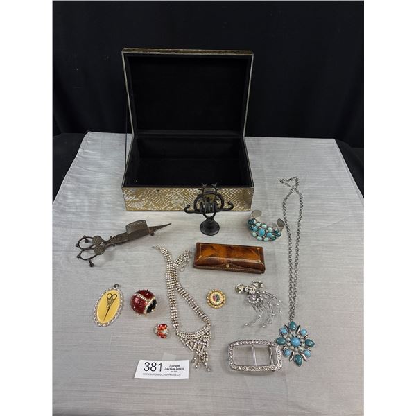 Nice Vintage Mirrored Jewelry Box Full of Misc Jewelry etc