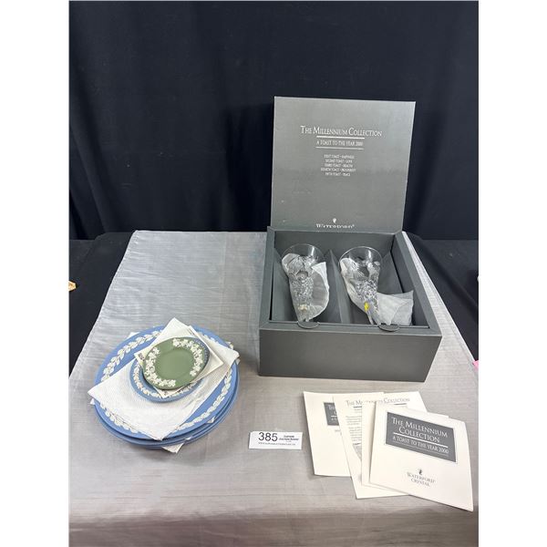 Nice Lot of Vintage Wedgewood Jasper Ware Plates and Waterford Crystal Glasses
