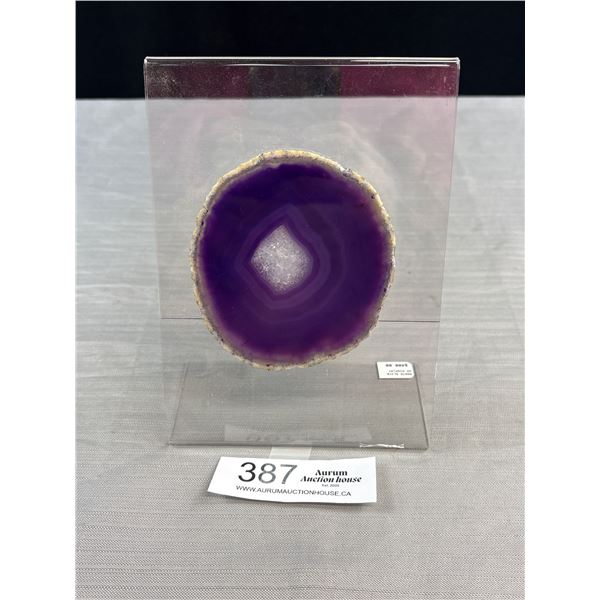 A Very Nice Purple Agate Slice On Display Stand