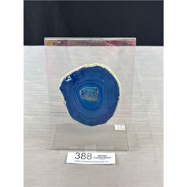 A Very Nice Blue Agate Slice On Display Stand