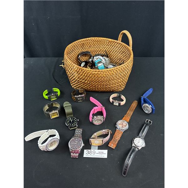 A Woven Basket Full of Older Writwatches, Untested Most Need Batteries