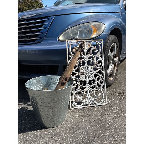 Patio Décor Piece Cast Iron Grate + Bucket Etc NO SHIPPING