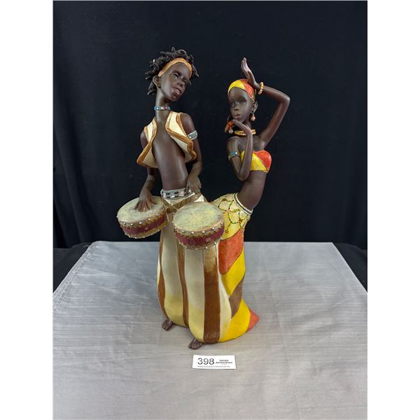 Very Nice African Sculpture of Dancer and Drum Player Approx 13" Tall