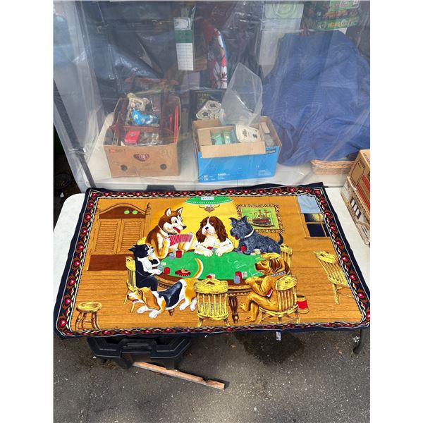 Large Viintage Dogs Playing Poker Tapestry Rug 1970s Made in Turkey