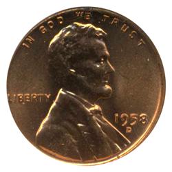 1958D US Lincoln Cent Coin MS66 Red (COI-4244)