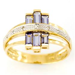 1.40Ct Natural Iolite & Genuine Diamond Ring 9K Gold (JEW-9163X)