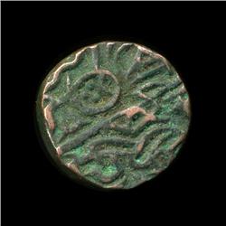 1400? India Unknown Medeival Sad Face Bronze Coin Hi Grade (COI-5782)