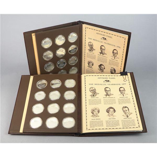 Collection of (2) Medallic Yearbooks Containing 12 Sterling Silver Coins Each, 1974-1975,
