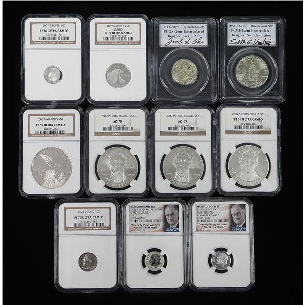 Assortment of Graded modern Silver Commemoratives and Silver issues, 1976-2009,