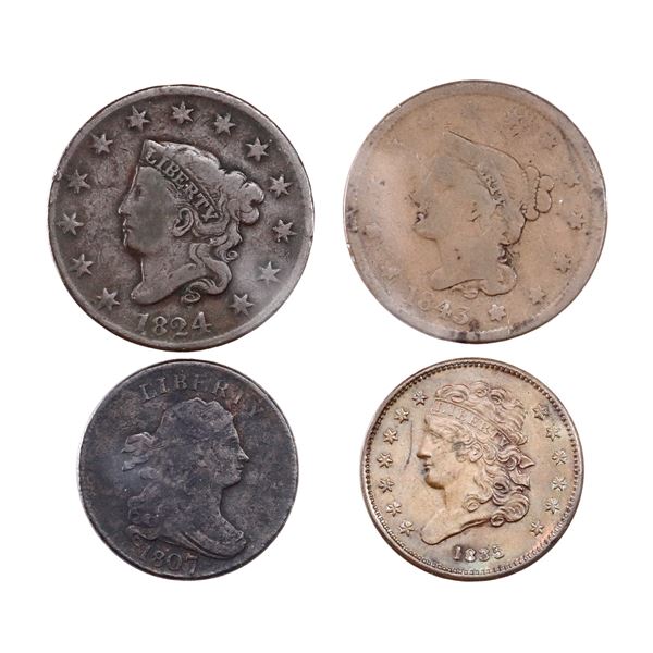 Quartet of Half Cents and Large Cents, 1807-1843.,