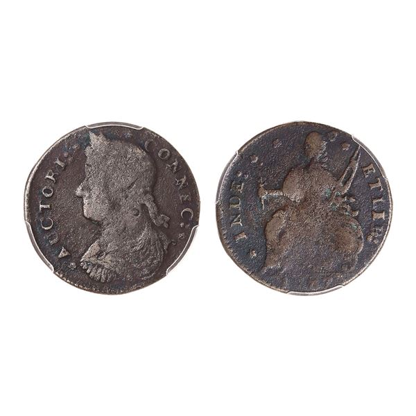 1787 Connecticut Copper 1/2P Draped Bust Left PCGS Environmental Damage - Fine Detail.